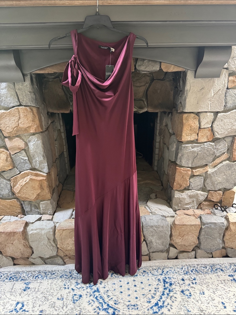Lauren Ralph Lauren Wine Draped Cowl Maxi Dress